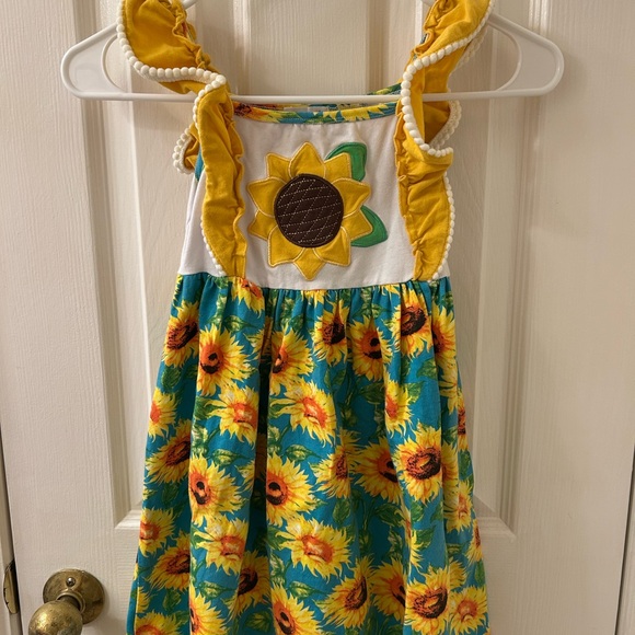 Adorable Sweetness Other - Sunflower Print Kids Dress - Yellow and Blue